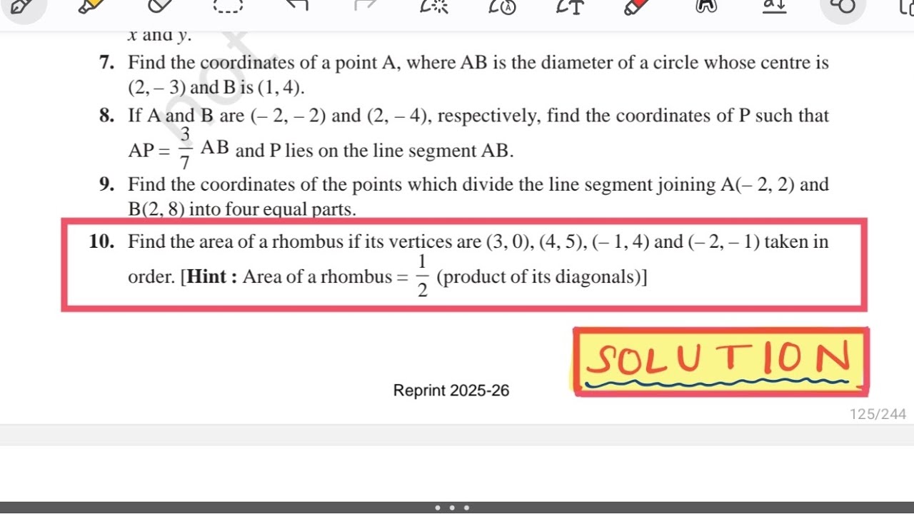 Class 10 Maths – Chapter 7 Coordinate Geometry | Exercise 7.2 I Q10 Solution 🔥
