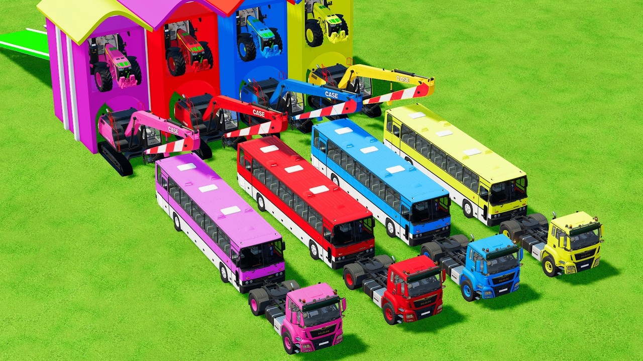 Garage with Colors - ALL MIXER TRUCK WITH DOUBLE FLATBED TRAILER TRUCK, IVECO, DAF, MACK FT PART 25