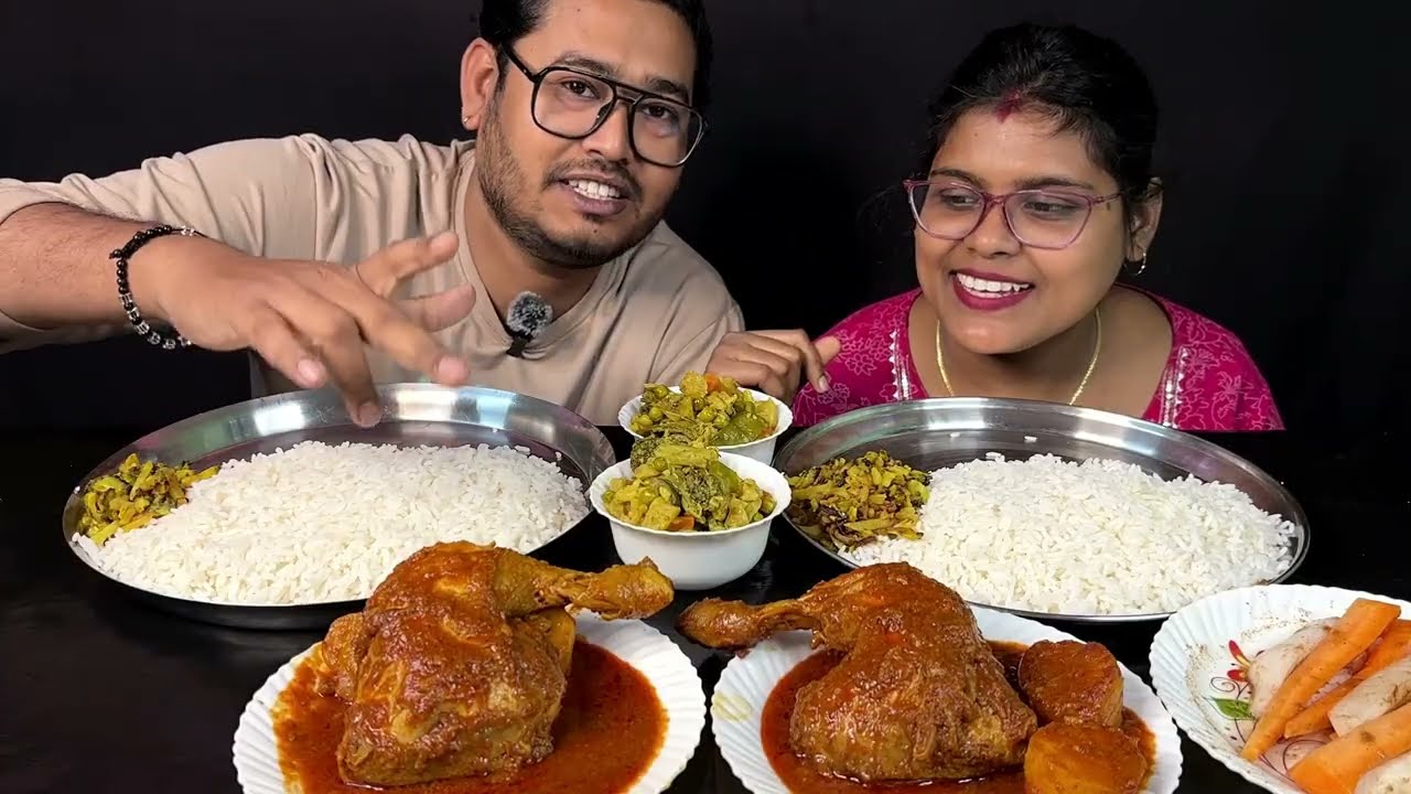 chicken leg kosha, mixed veg rice eating challenge