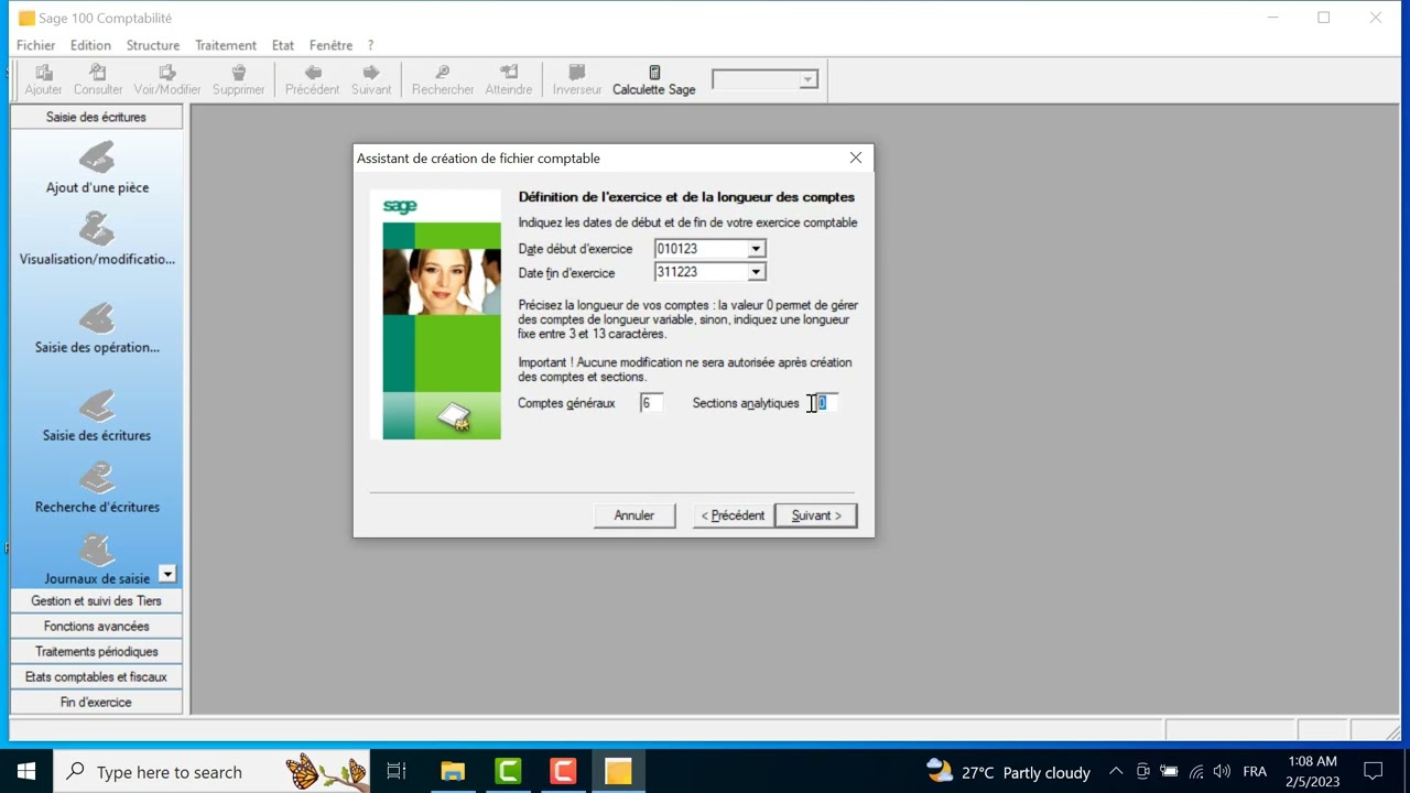 CREER UN FICHIER COMPTABLE D'UNE ENTREPRISE  SUR SAGE COMPTABILITE 100