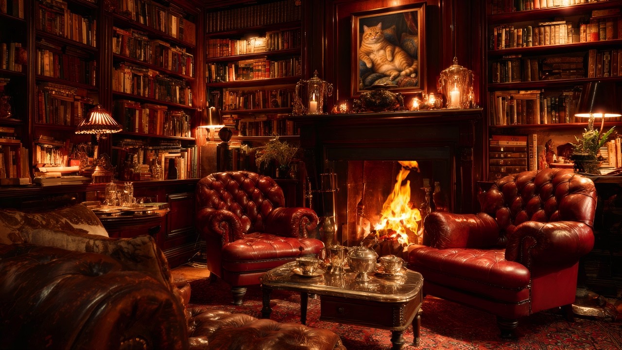 Reading Nook in a Grand Edwardian Salon | Warm & Cozy Fireplace Ambience | 8 Peaceful Hours