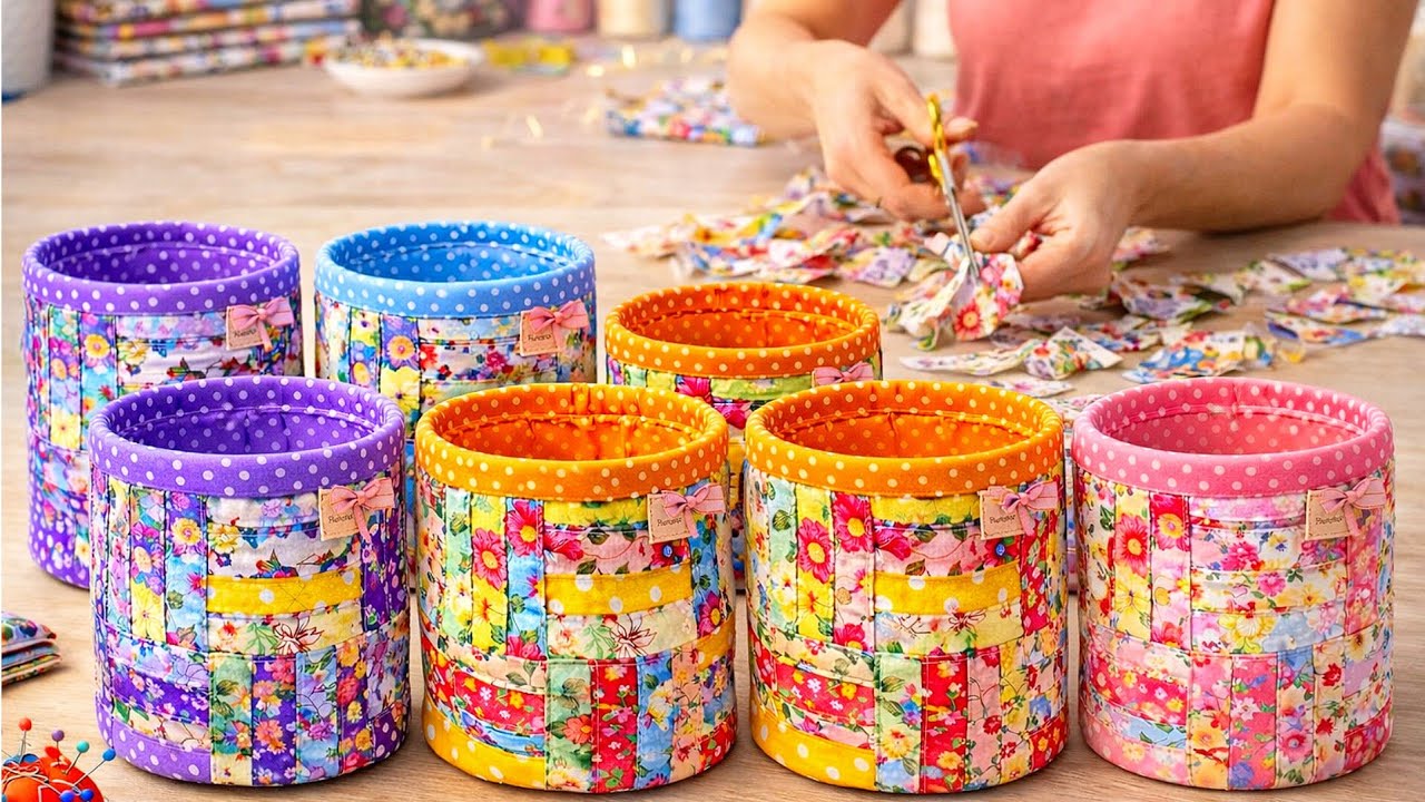Patchwork Fabric Basket DIY | Easy Sewing from Fabric Scraps (Cosmetic Organizer)