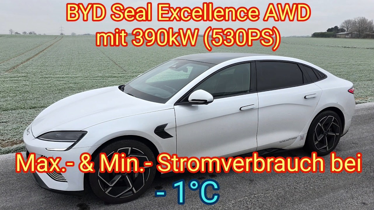 Bei -1°C: Max. & Min. Verbrauch - BYD Seal Excellence AWD mit 390kW (530PS) - Elektro-Auto im Winter