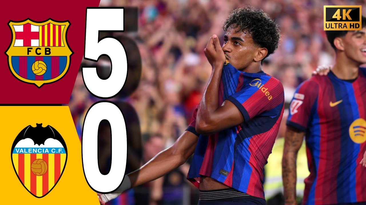 Barcelona vs Valencia Highlight 5-0 | LAMINE YAMAL &  RAPHINHA GOALS | Champions League Highlight 