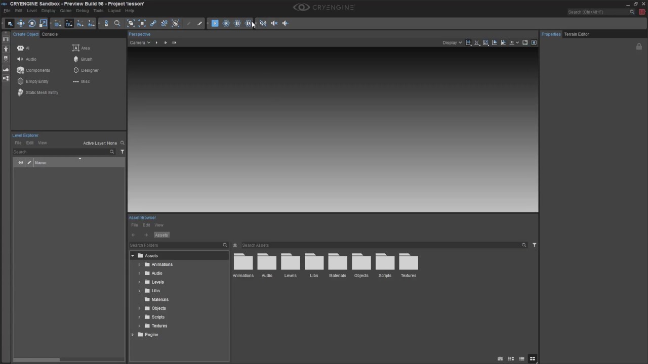 Урок CryEngine 5 - ToolBar Menu. Панель инструментов
