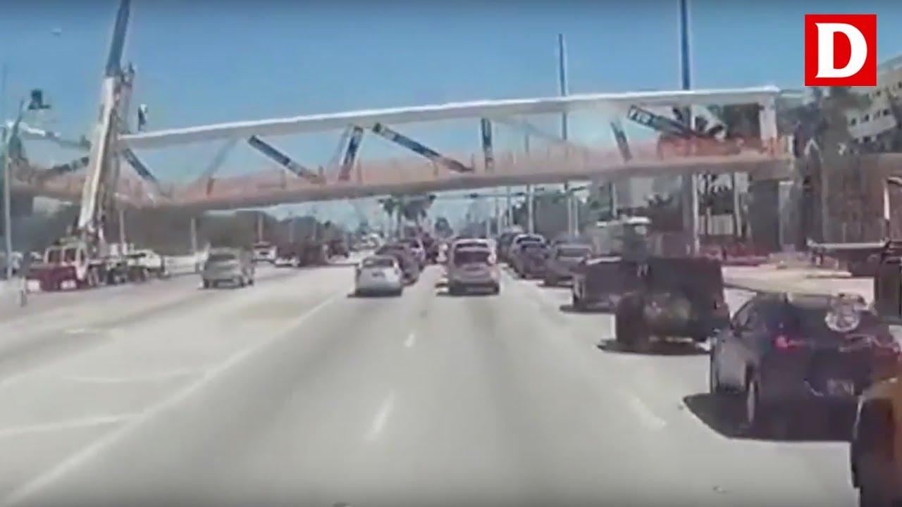 As&iacute; capt&oacute; un conductor la ca&iacute;da del puente peatonal en Miami