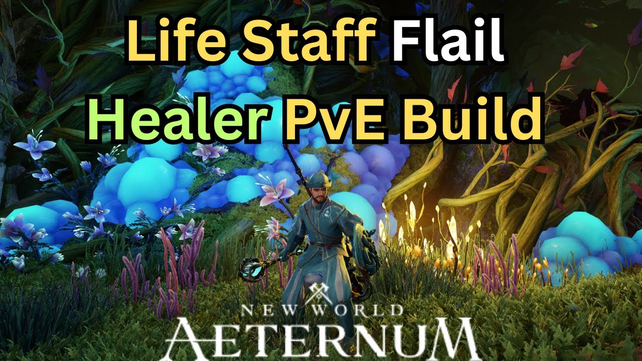 Life Staff Flail Healer PvE Build New World Aeternum with Expedition gameplay