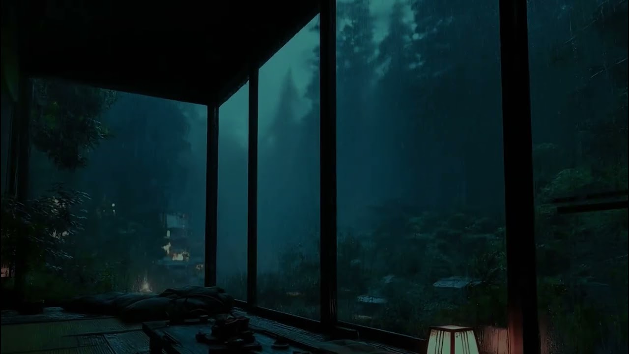 Gentle Rain in a Dark Bedroom 🌧 (No Ads)| Forest Night Ambience for Deep Sleep - Cozy Rain on Window