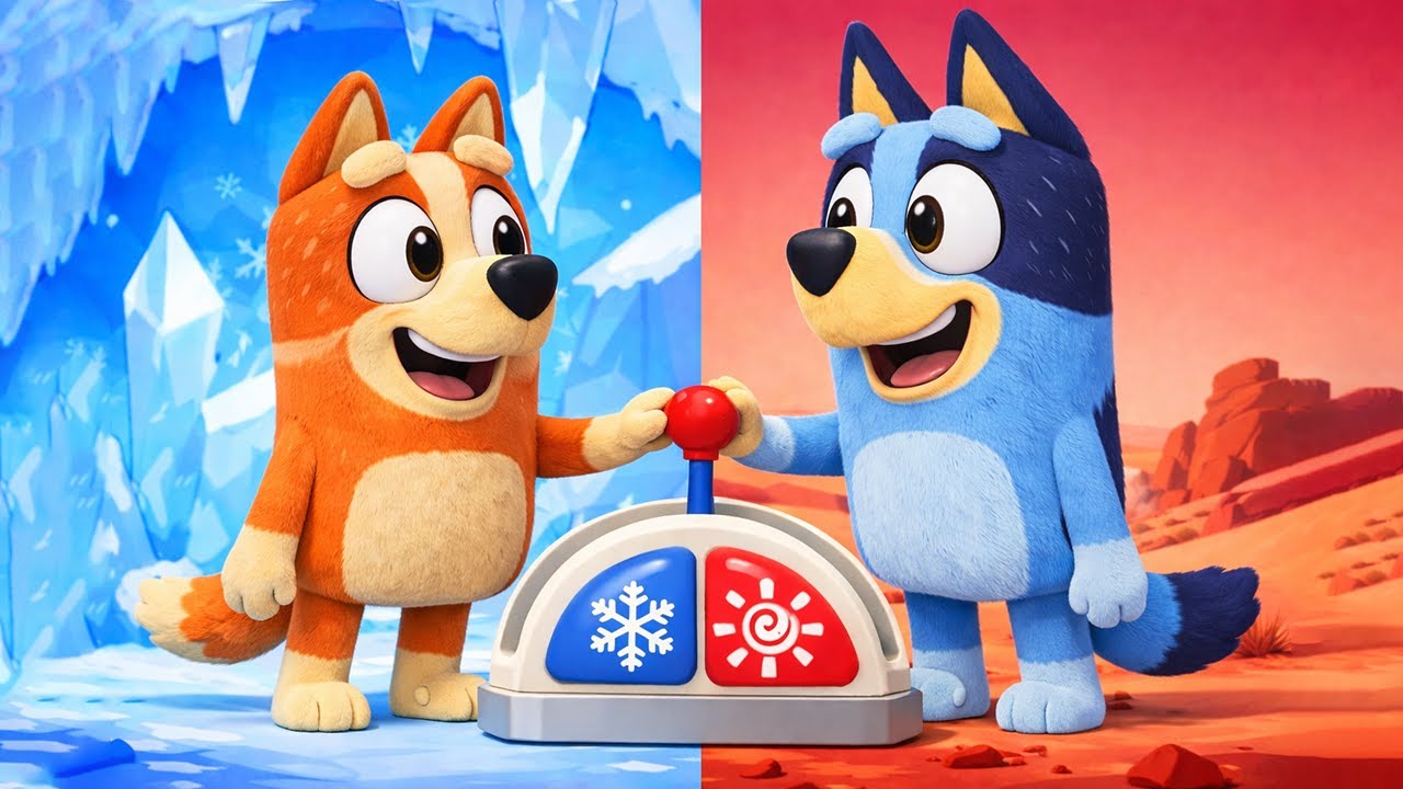 Bluey vs Bingo 🔥❄️⏱️ Hot & Cold Button Challenge — Who’s Faster? ⚡🎯| Funny Bluey Animation