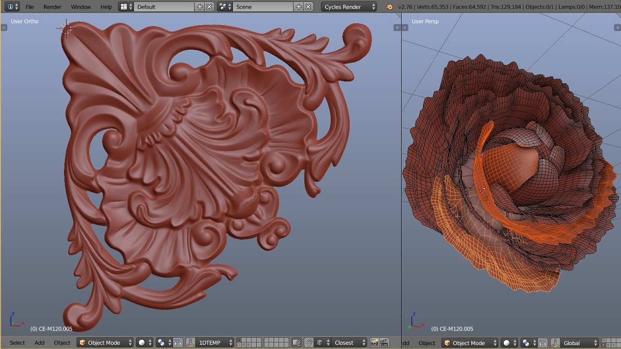 1D Blender Baroque - Corner decor element modeling timelapse