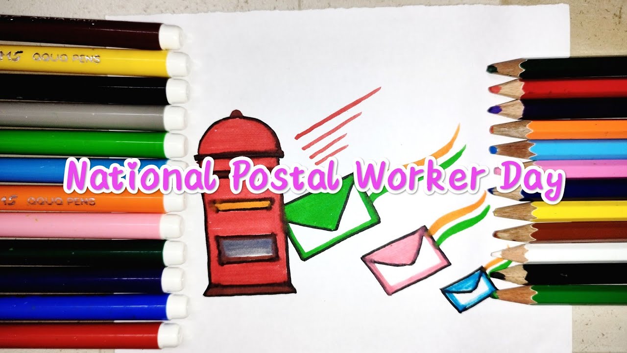 National Postal Worker Day Easy Drawing / @learningartcreativity / Postal Worker Day poster Drawing