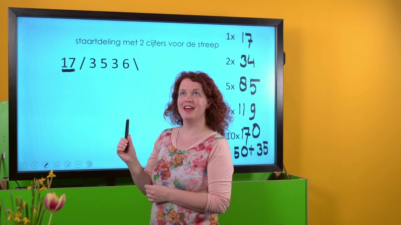 Uitlegvideo staartdeling met 2 cijfers voor de streep, zonder rest.