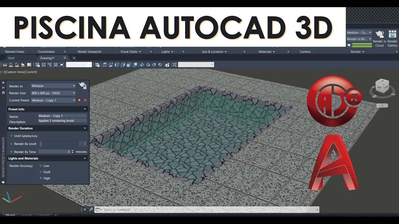 Piscina en AutoCAD 3D en 10 min