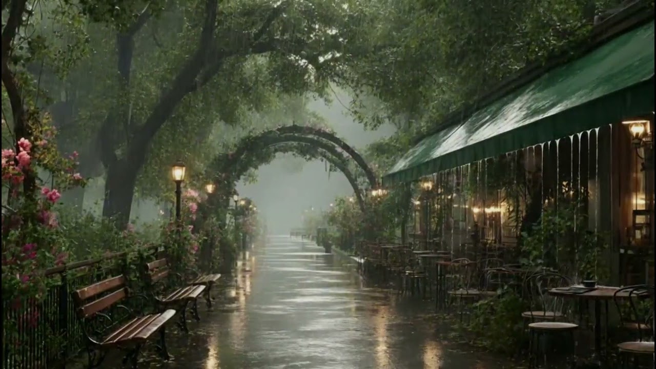 Peaceful Rainy Street Café 🎹 8 Hours Piano & Rain for Better Sleep