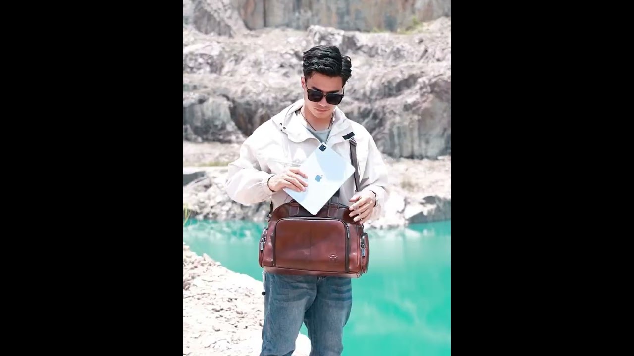 BULLCAPTAIN Men's Leather Briefcase Can Be Used For 14-Inch Laptop