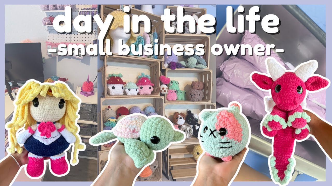 Day in the life as a small business owner 🌸🌟📦 // crocheting / packing orders / printing stickers