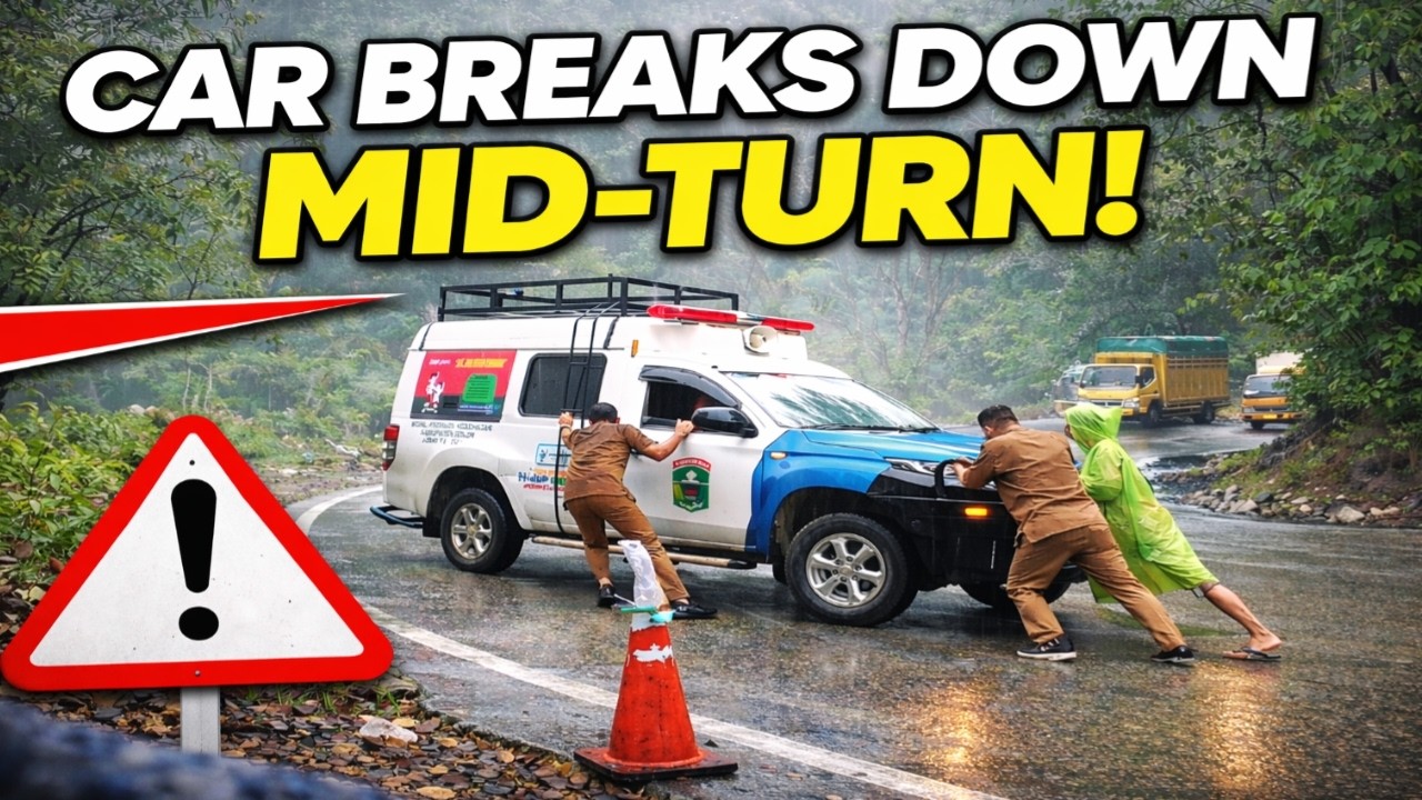 Car Breaks Down Mid Turn, Forced to Be Pushed to the Roadside