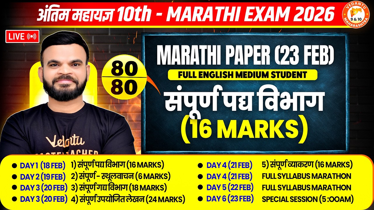 सम्पूर्ण पद्य विभाग Class 10th Complete Marathi Grammar (Full English) | MH Board 2026 | Suyog Sir
