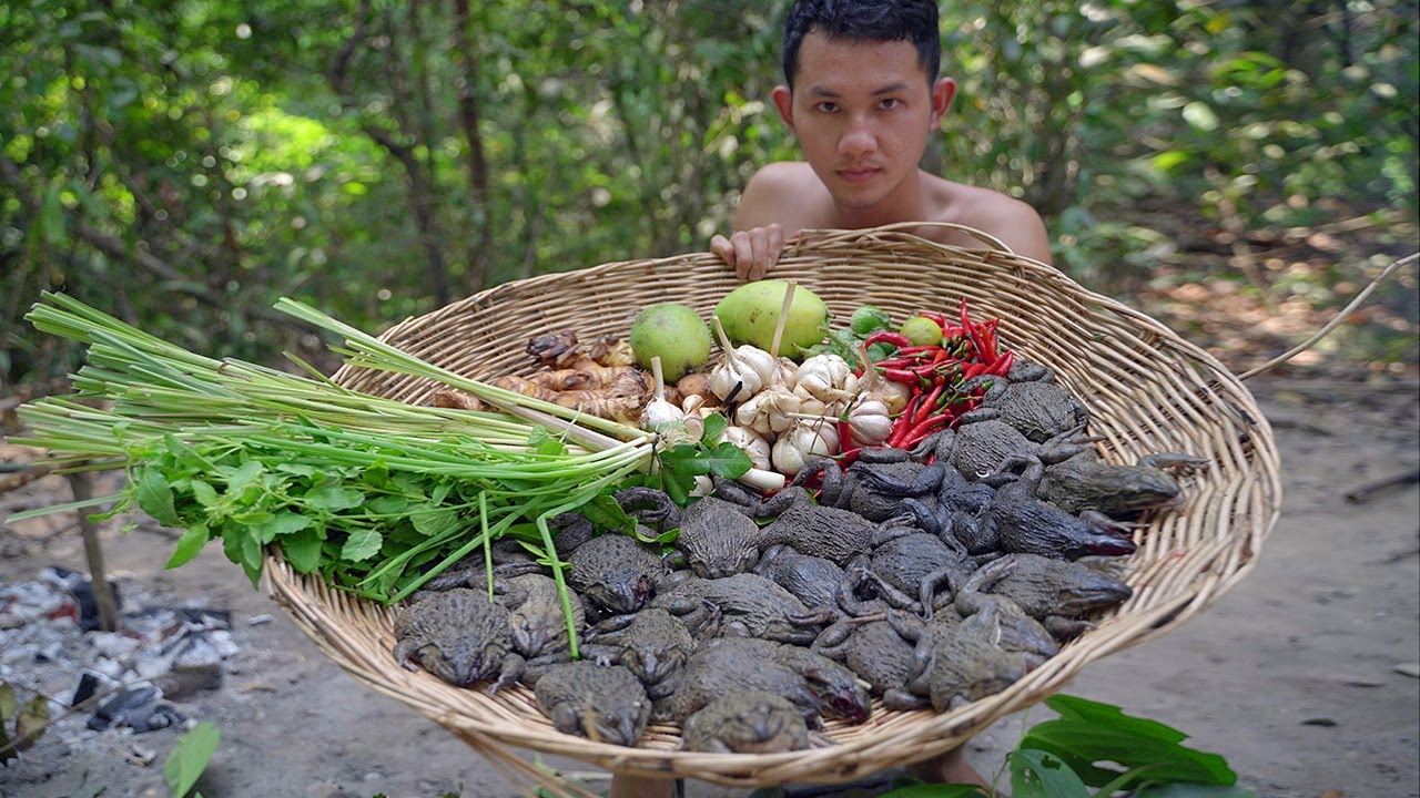 Tasty Food! Spicy Frogs Cooking in Forest Eating Delicious