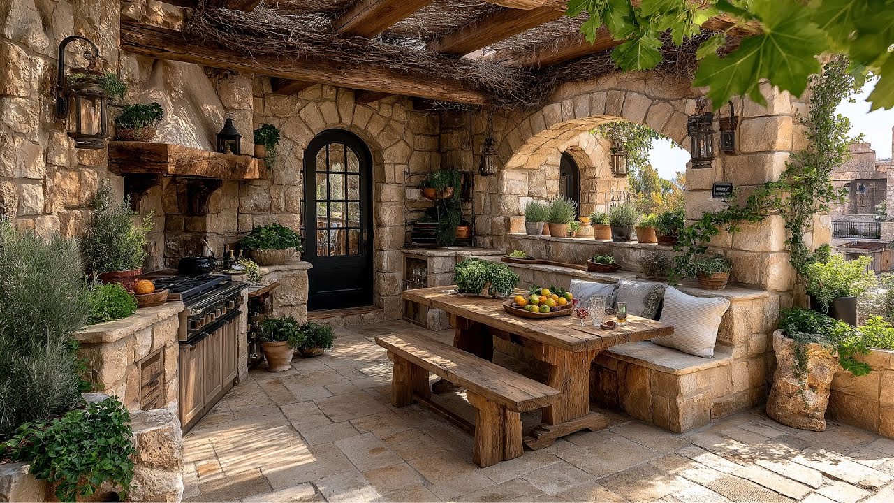 Cozy Rustic Outdoor Kitchens for Mediterranean Vibes