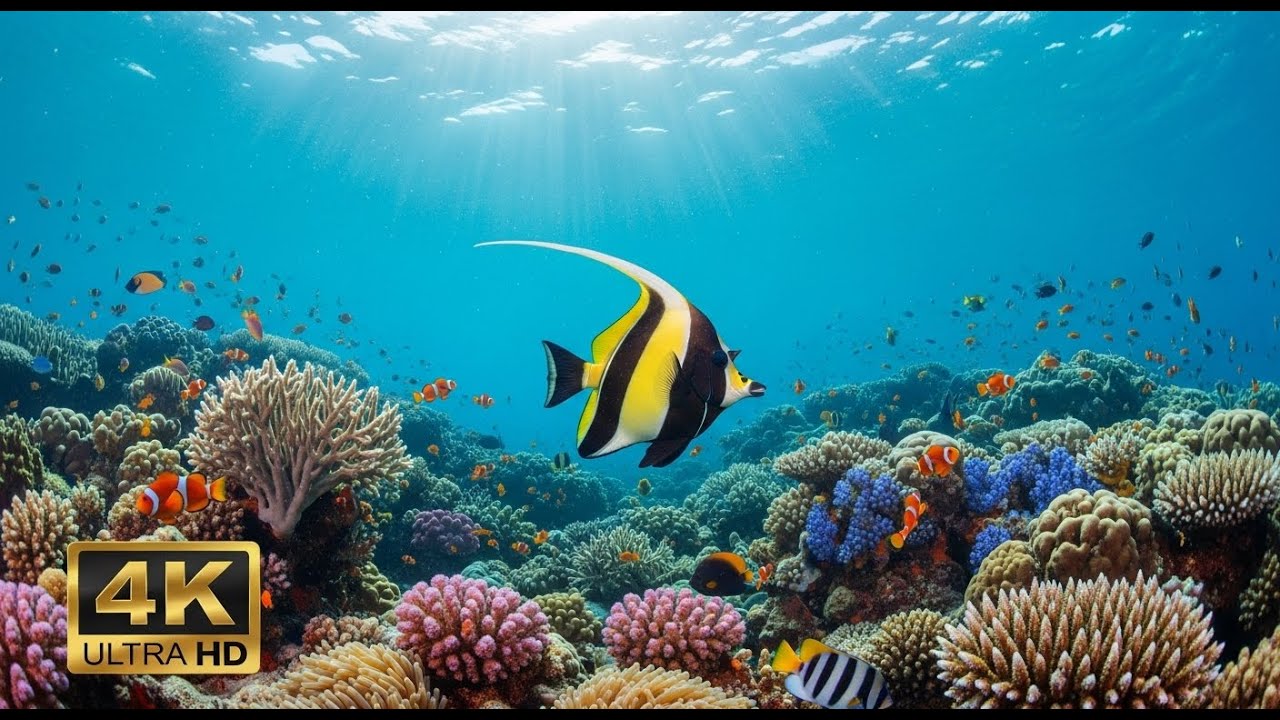 🐠 Aquarium Relaxation Video 4K – Peaceful Coral Reef Fish with Ambient Music