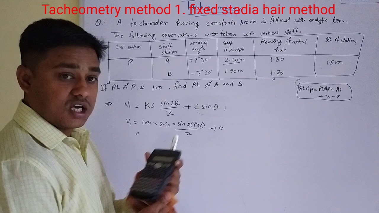 Tacheometry method- Fixed stadia hair method problem no 1