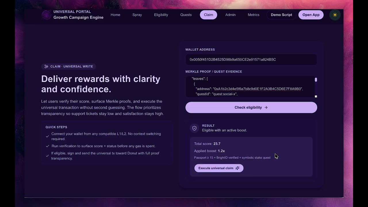 Universal Portal: Airdrops + Anti-Sybil + Quests on Push Chain (MVP Demo)