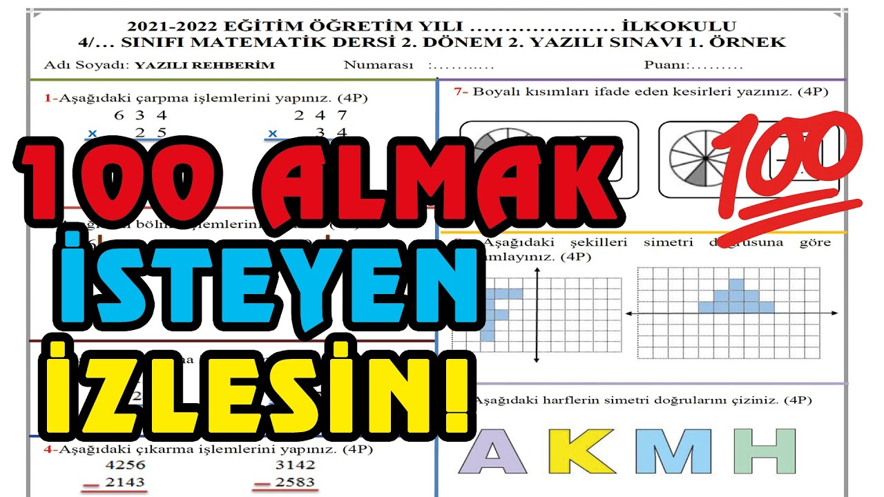4. Sınıf Matematik 2. Dönem 2. Yazılı | 1. Örnek 2022