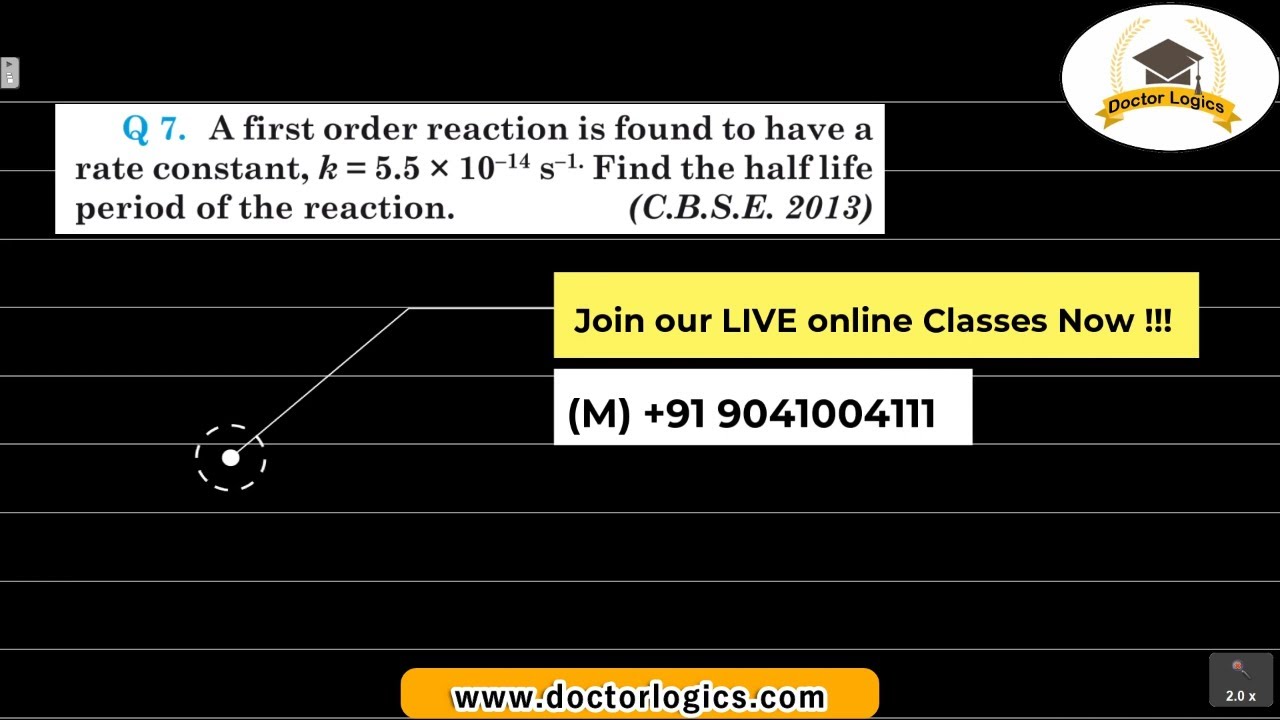 A first order reaction is found to have a rate constant 5.5×10−1, Find half life period of reaction.