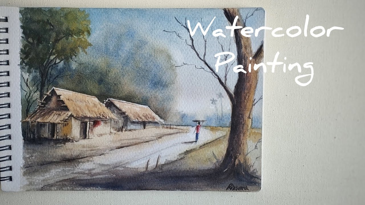 Watercolor Painting | Village Landscape