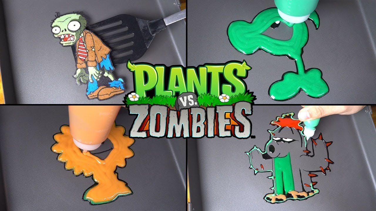 Plants vs Zombies Pancake Art - Zombie, Peashooter, Sunflower, Cactus