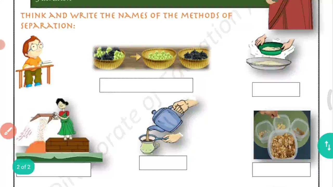 Class 6 Science worksheet 2 , Separating the substances, English medium