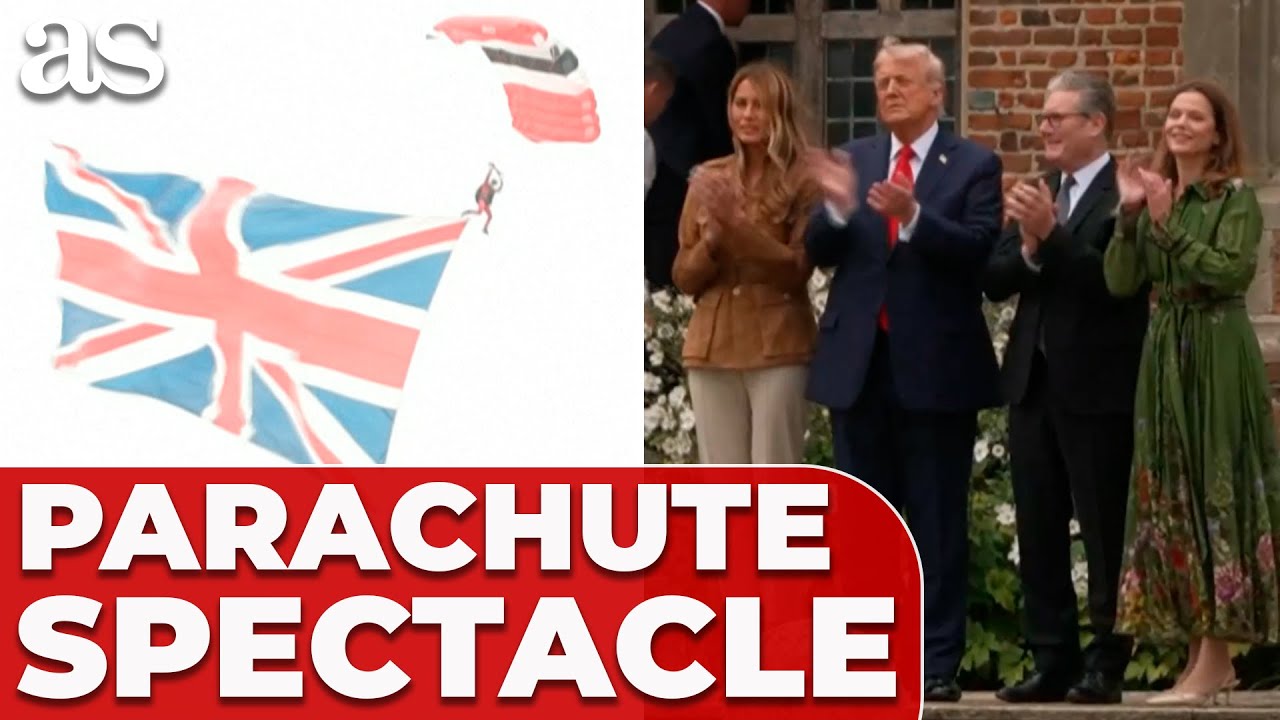 Trump's PRICELESS REACTION to PARACHUTE DISPLAY alongside STARMER and MELANIA