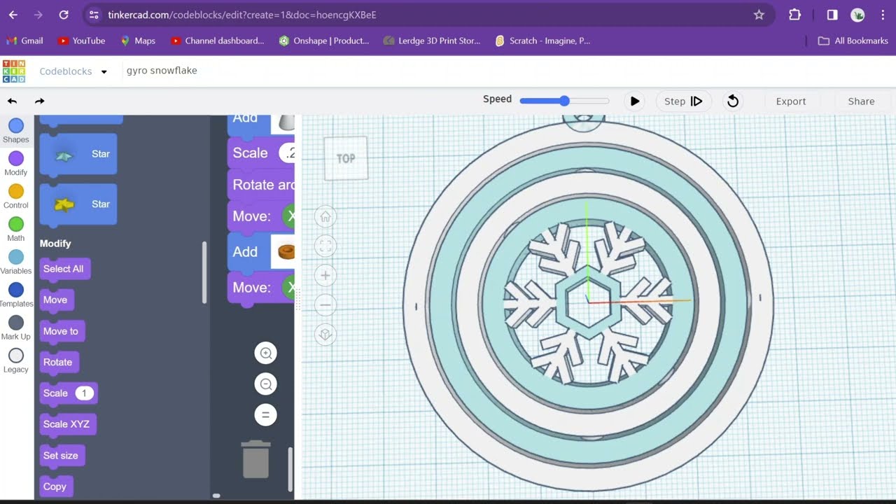 Make a moving ❄️snowflake❄️ decoration.  Learn 3d design for 3d printing
