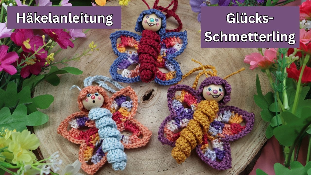 Crochet pattern to crochet a lucky worm as a lucky butterfly. Explained step-by-step.