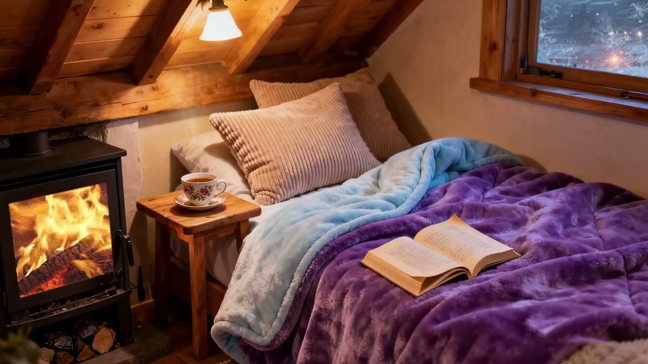 小屋被风雪围困，放松下来，在风雪声中进入梦乡