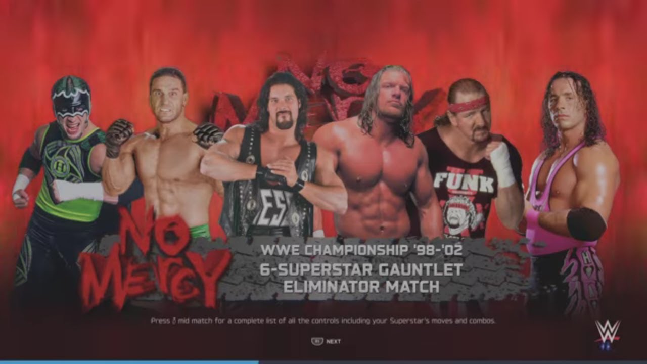 WWE 2K25 Triple H VS Diesel, Hurricane, Terry, Bret, Ken 6-Way Gauntlet Elm. Match WWE Tittle '02