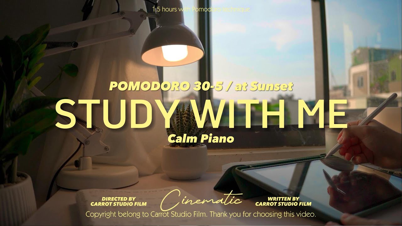 [STUDY WITH ME ]1.5-ЧАСОВОЕ ОБУЧЕНИЕ СО МНОЙ на закате / Calm Piano🎹 / Summer Day / Pomodoro 30-5