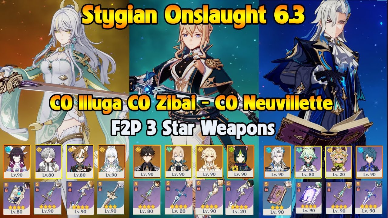 Stygian Onslaught 6.3 Fearless Goat Jean C0 Zibai - C0 Neuvillette F2P 3 Star Weapons
