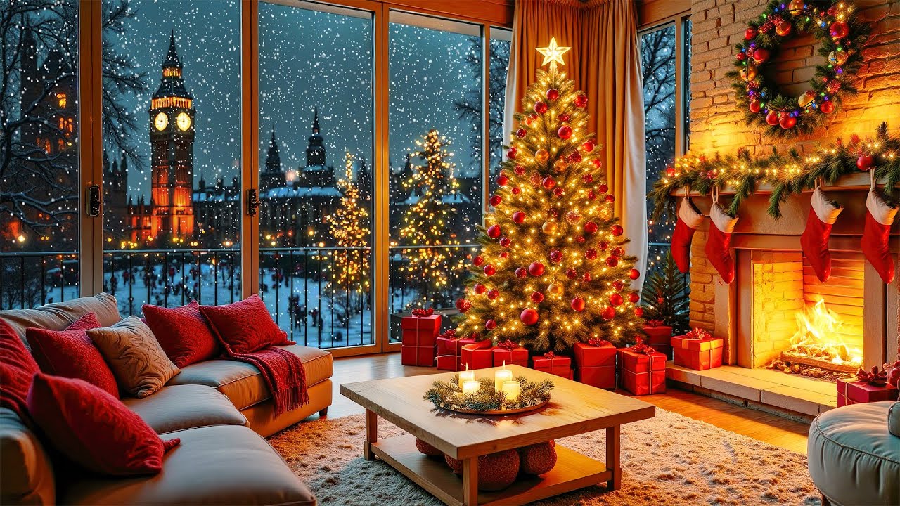 Relaxing Christmas Ambience 🔥 Peaceful Christmas Music for Relaxation❄️ Warm Fireplace and Soft Snow
