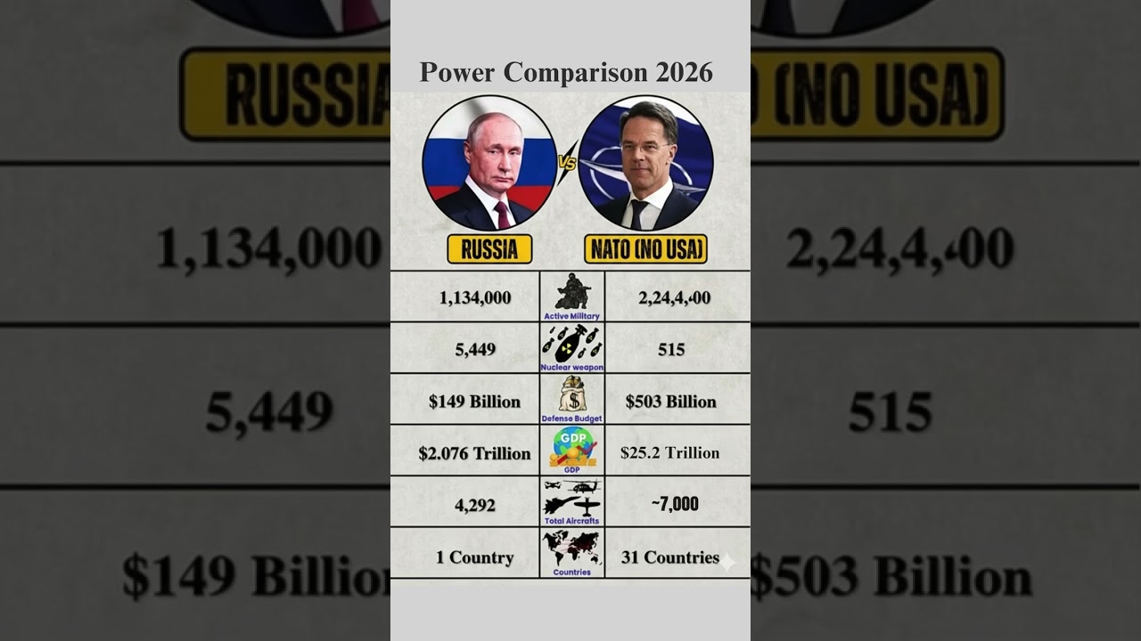 Russia vs NATO (without USA) Military Power Comparison 2026