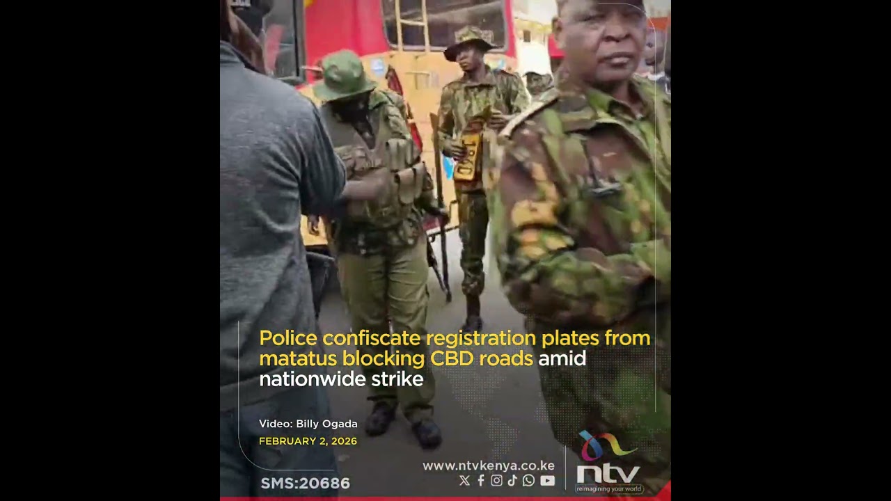 Police confiscate registration plates from matatus blocking CBD roads amid nationwide strike