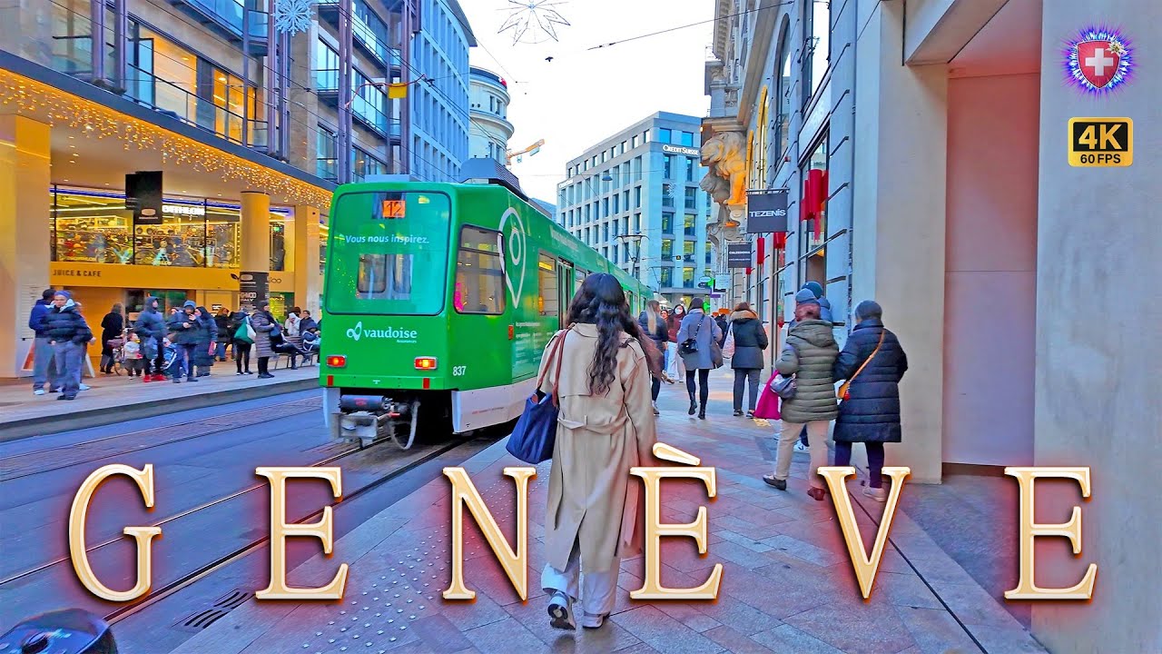 GENEVA SWITZERLAND ✨ Feel the vibrant atmosphere of winter city / Shopping Streets walking tour 4K