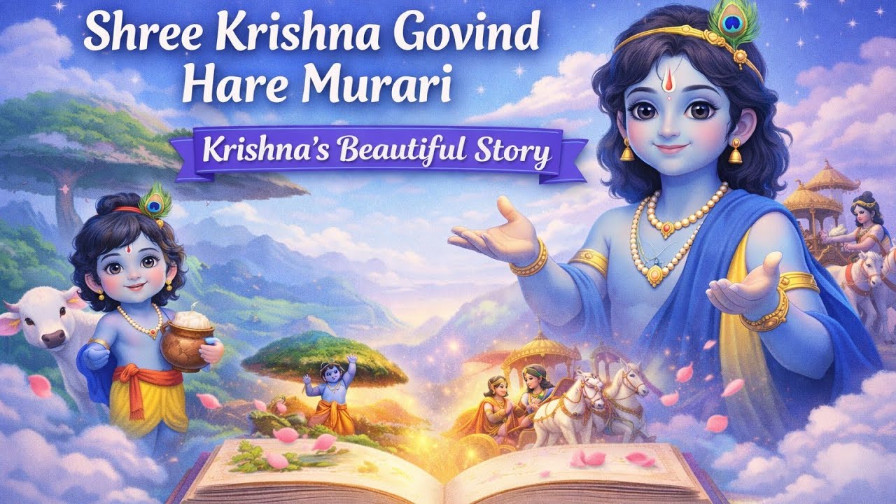 🎵 Shree Krishna Govind Hare Murari |  📖🌸Lord Krishna: The Divine Journey | Animated Story for kids🌸📖
