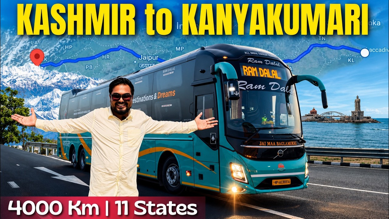 KASHMIR to KANYAKUMARI in VOLVO Sleeper Bus | 5 Days in a Bus | India's Longest Bus Journey #k2k