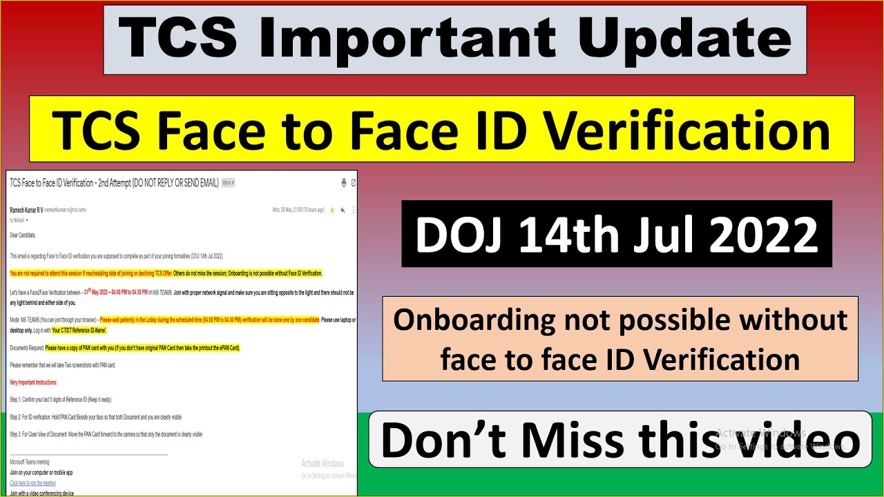 TCS Face To Face ID Verification Mail | Onboarding | ID Verification | 14th July | #TCS #TcsExplore