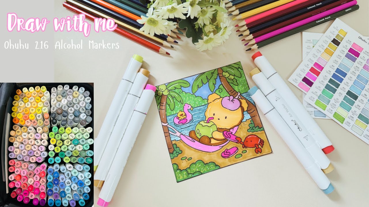 Draw With Me | Relaxing Ohuhu 216 Alcohol Brush Markers Colouring Process