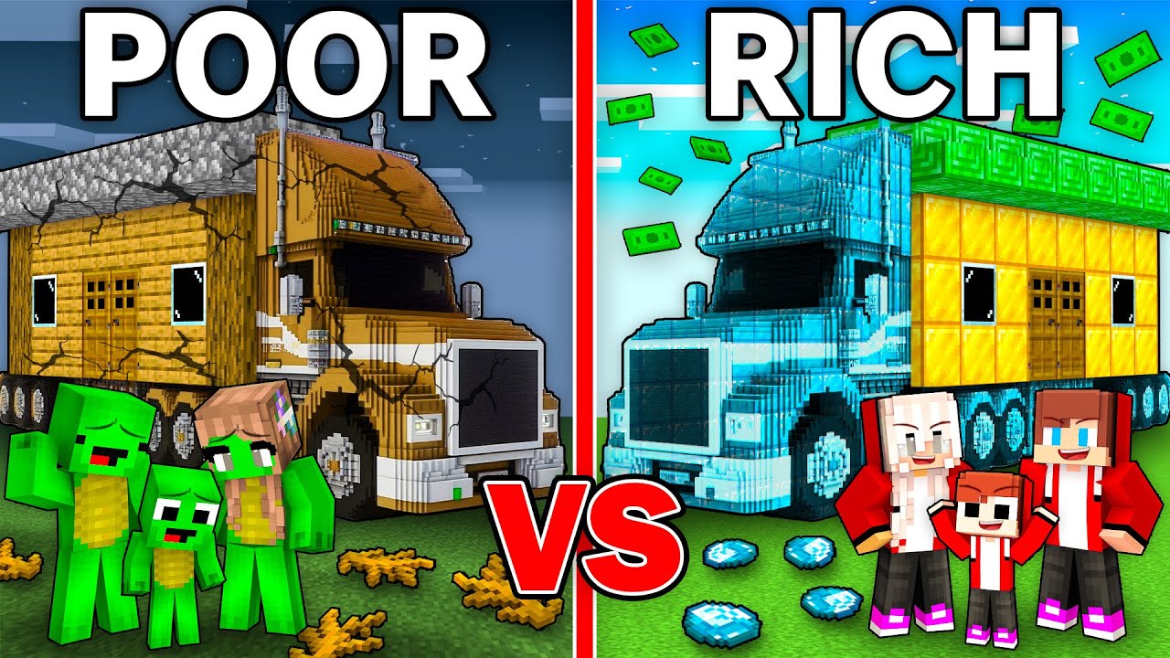 Майки ПУР против ДЖ. ДЖ. РИЧ: семейная битва на грузовике в Minecraft — Maizen
