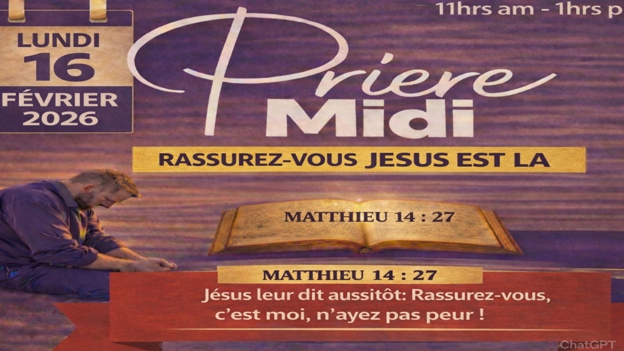 PRIERE MIDI EN DIRECT LUNDI 16  FEVRIER   ► RASSUREZ-VOUS, JÉSUS EST LÀ