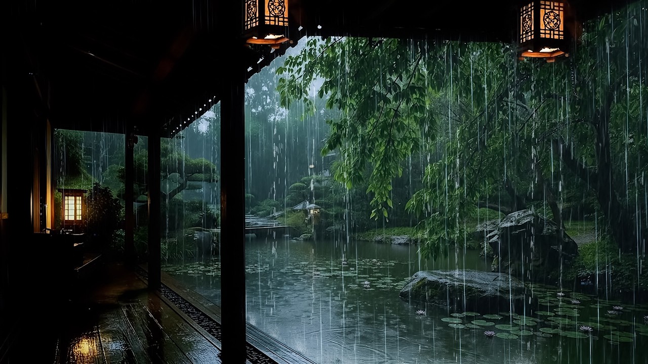 🌧️ Balcony Cabin by Forest Lake | Deep Sleep Instantly with Forest Rain ASMR